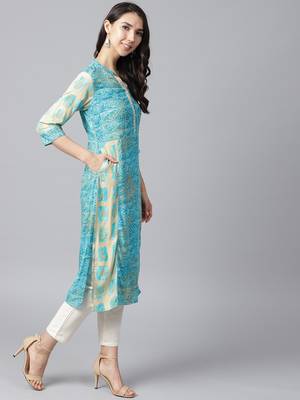 Beige printed liva long-kurtis 4