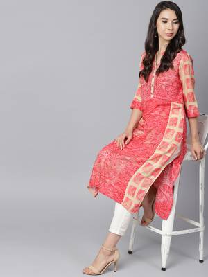 Beige printed liva long-kurtis 1