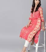 Beige printed liva long-kurtis