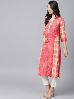 Beige printed liva long-kurtis 3