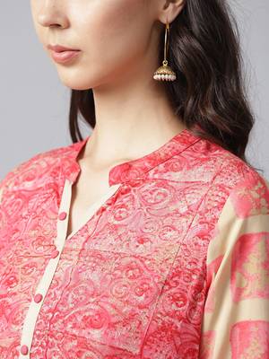 Beige printed liva long-kurtis 5