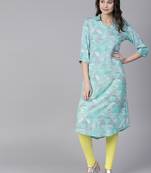 Teal printed liva long-kurtis