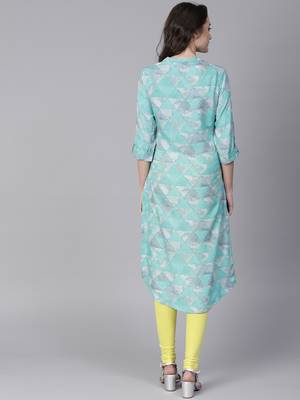 Teal printed liva long-kurtis 2