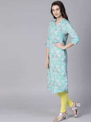 Teal printed liva long-kurtis 3