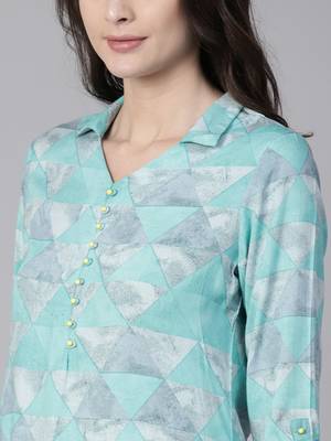Teal printed liva long-kurtis 5