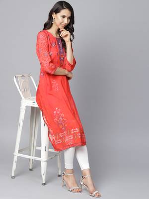 Red printed liva long-kurtis 1