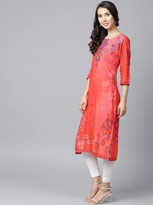 Red printed liva long-kurtis 3
