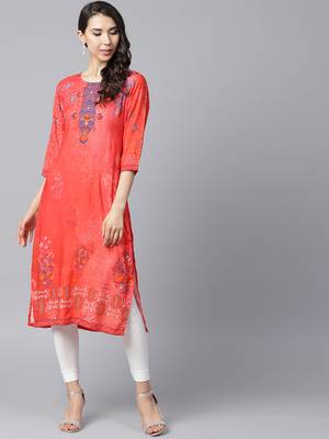Red printed liva long-kurtis 4