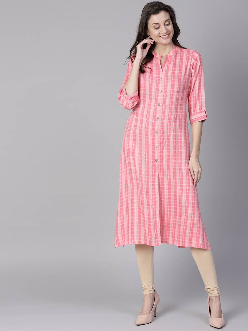 Pink printed liva long-kurtis - Shree 