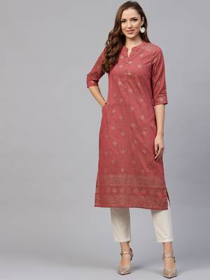 Red printed polyester long-kurtis 1
