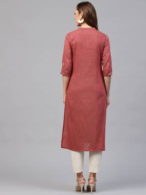 Red printed polyester long-kurtis 2