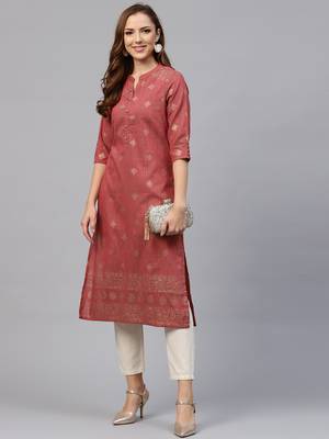 Red printed polyester long-kurtis 4
