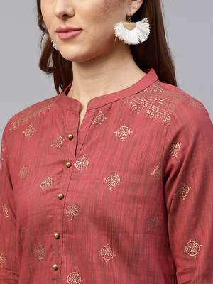 Red printed polyester long-kurtis 5