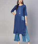 Blue plain liva long-kurtis