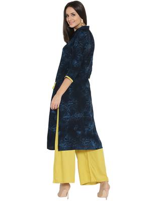Navy-blue printed liva long-kurtis 2