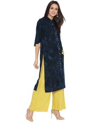 Navy-blue printed liva long-kurtis 3