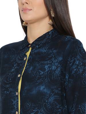 Navy-blue printed liva long-kurtis 4