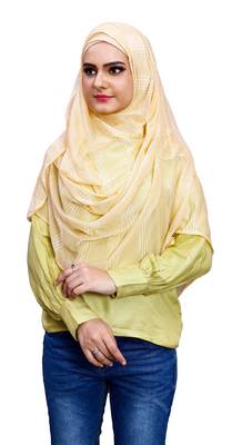 Beige Color Soft Net Lycra Instant Stitched Hijab Scarf For Women (To Be Worn On Hijab Cap) 1
