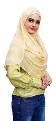 Beige Color Soft Net Lycra Instant Stitched Hijab Scarf For Women (To Be Worn On Hijab Cap) 2