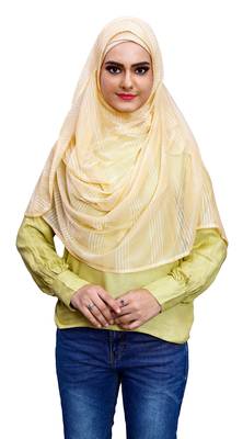 Beige Color Soft Net Lycra Instant Stitched Hijab Scarf For Women (To Be Worn On Hijab Cap) 3