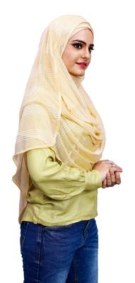 Beige Color Soft Net Lycra Instant Stitched Hijab Scarf For Women (To Be Worn On Hijab Cap) 4