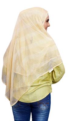 Beige Color Soft Net Lycra Instant Stitched Hijab Scarf For Women (To Be Worn On Hijab Cap) 5