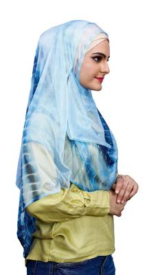 Occasion Wear Sky Blue Color Soft Net Lycra Instant Stitched Hijab Scarf For Women (To Be Worn On Hijab Cap) 2