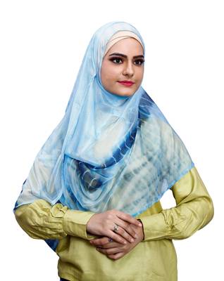 Occasion Wear Sky Blue Color Soft Net Lycra Instant Stitched Hijab Scarf For Women (To Be Worn On Hijab Cap) 3