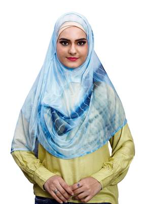 Occasion Wear Sky Blue Color Soft Net Lycra Instant Stitched Hijab Scarf For Women (To Be Worn On Hijab Cap) 4