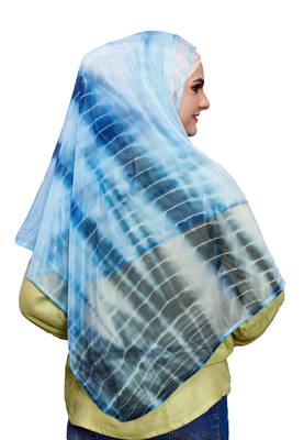 Occasion Wear Sky Blue Color Soft Net Lycra Instant Stitched Hijab Scarf For Women (To Be Worn On Hijab Cap) 5