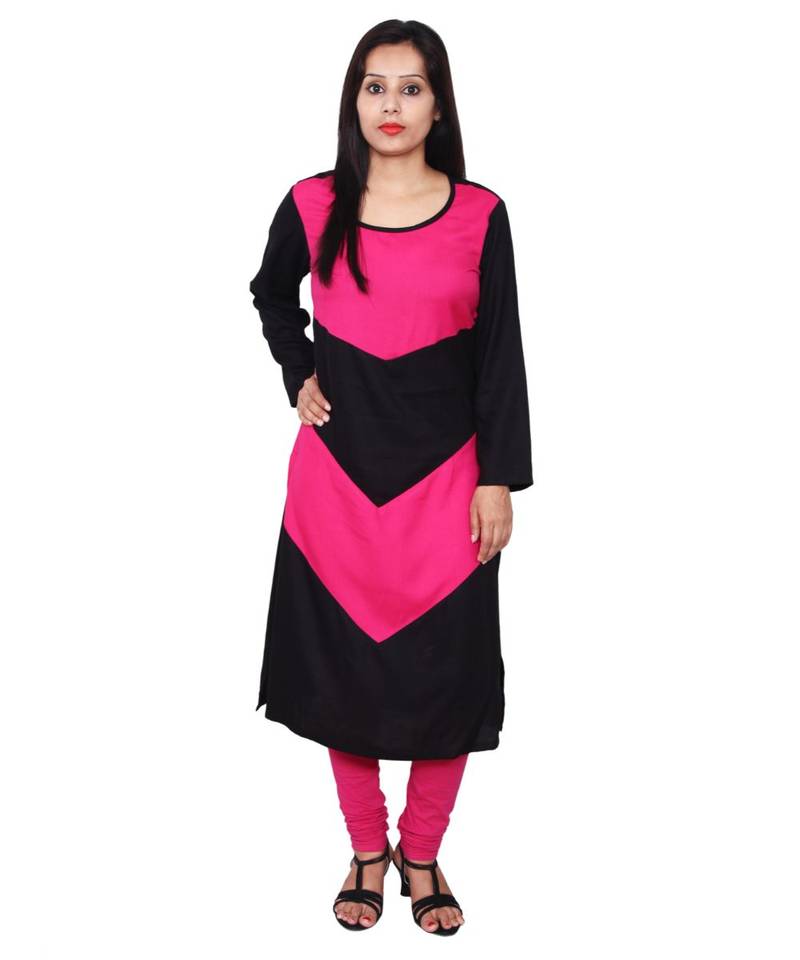 magenta printed rayon kurti