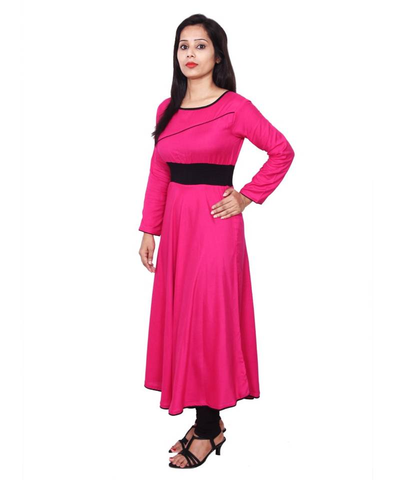pink printed rayon kurti