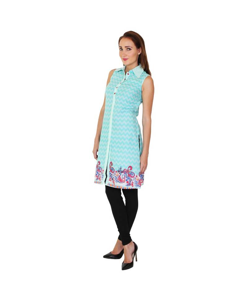 SKY blue printed cotton kurti