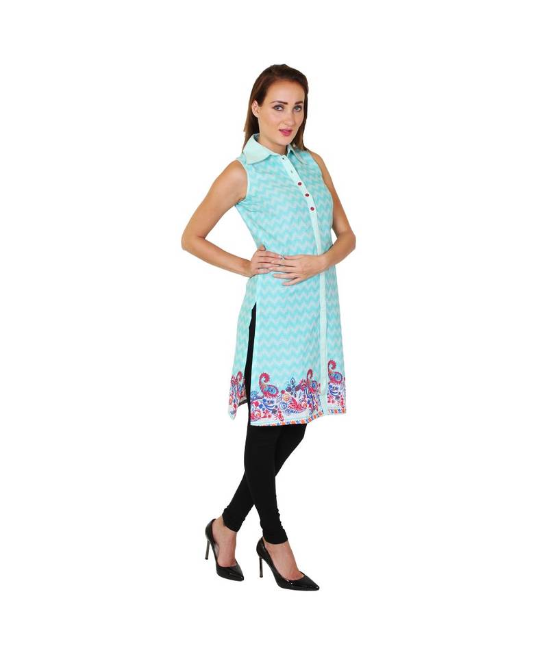 SKY blue printed cotton kurti
