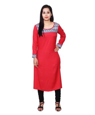 red printed rayon kurti 1
