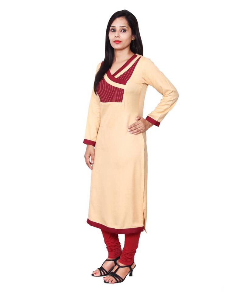 beige printed rayon kurti