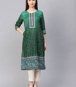Green printed art silk kurtas-and-kurtis