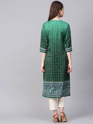 Green printed art silk kurtas-and-kurtis 2
