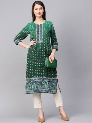 Green printed art silk kurtas-and-kurtis 3