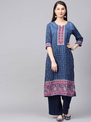 Navy-blue printed art silk kurtas-and-kurtis 1