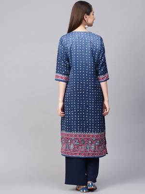 Navy-blue printed art silk kurtas-and-kurtis 2
