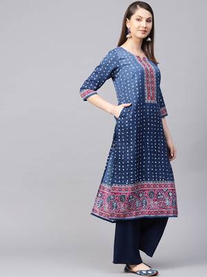 Navy-blue printed art silk kurtas-and-kurtis 3