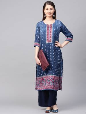 Navy-blue printed art silk kurtas-and-kurtis 4
