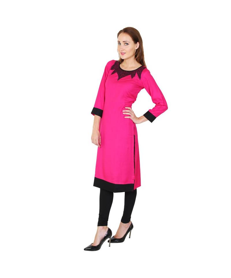magenta printed rayon kurti