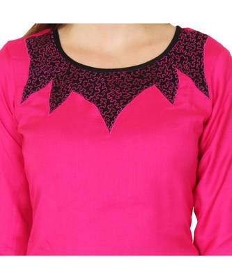 magenta printed rayon kurti 4