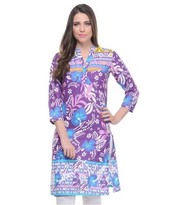 purple printed cotton kurti 1