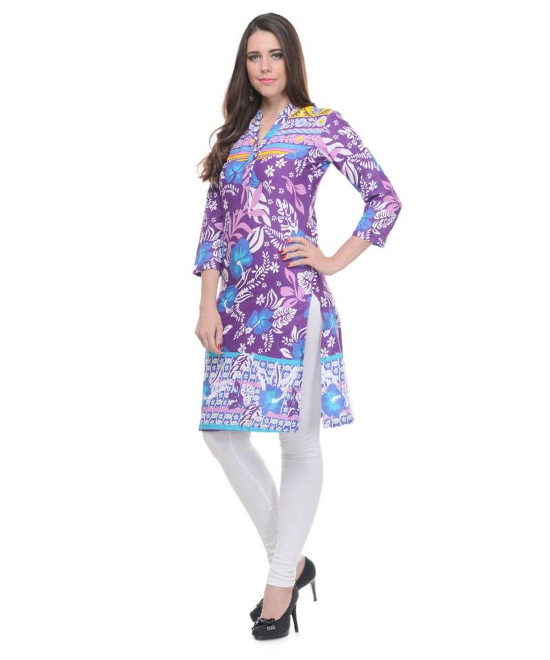 purple printed cotton kurti