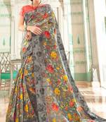 Grey printed linen saree with blouse