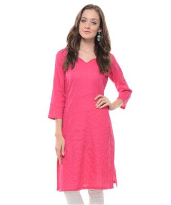 magenta printed cotton kurti 1