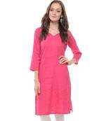 magenta printed cotton kurti
